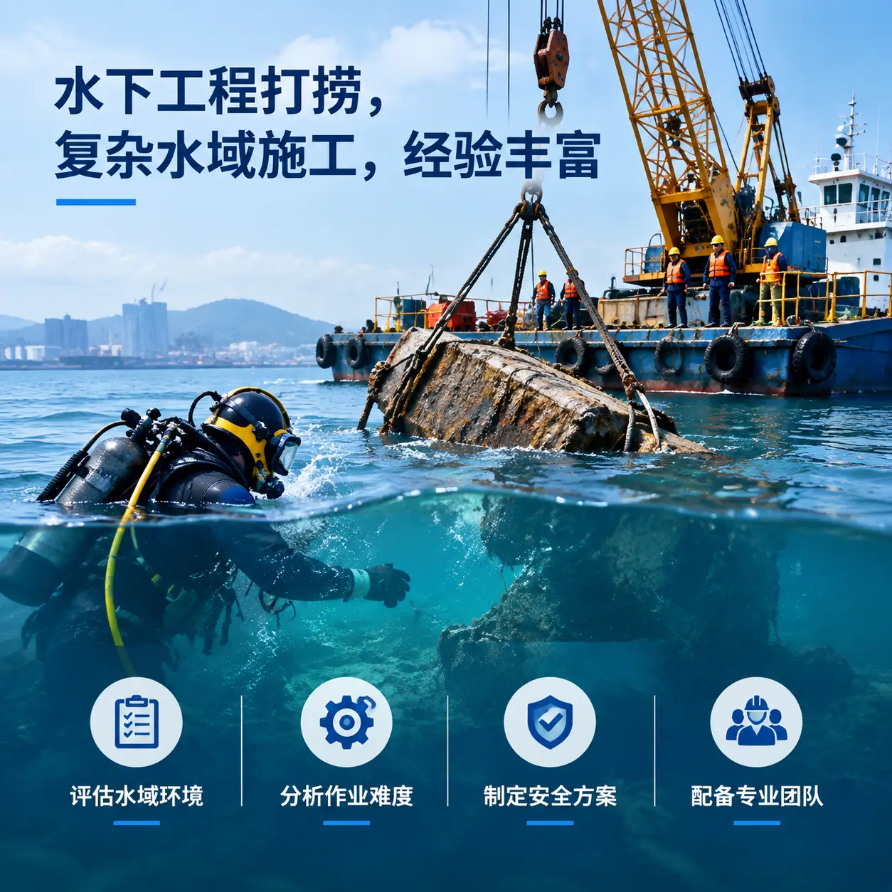水下工程打捞,复杂水域施工,经验丰富垦利
